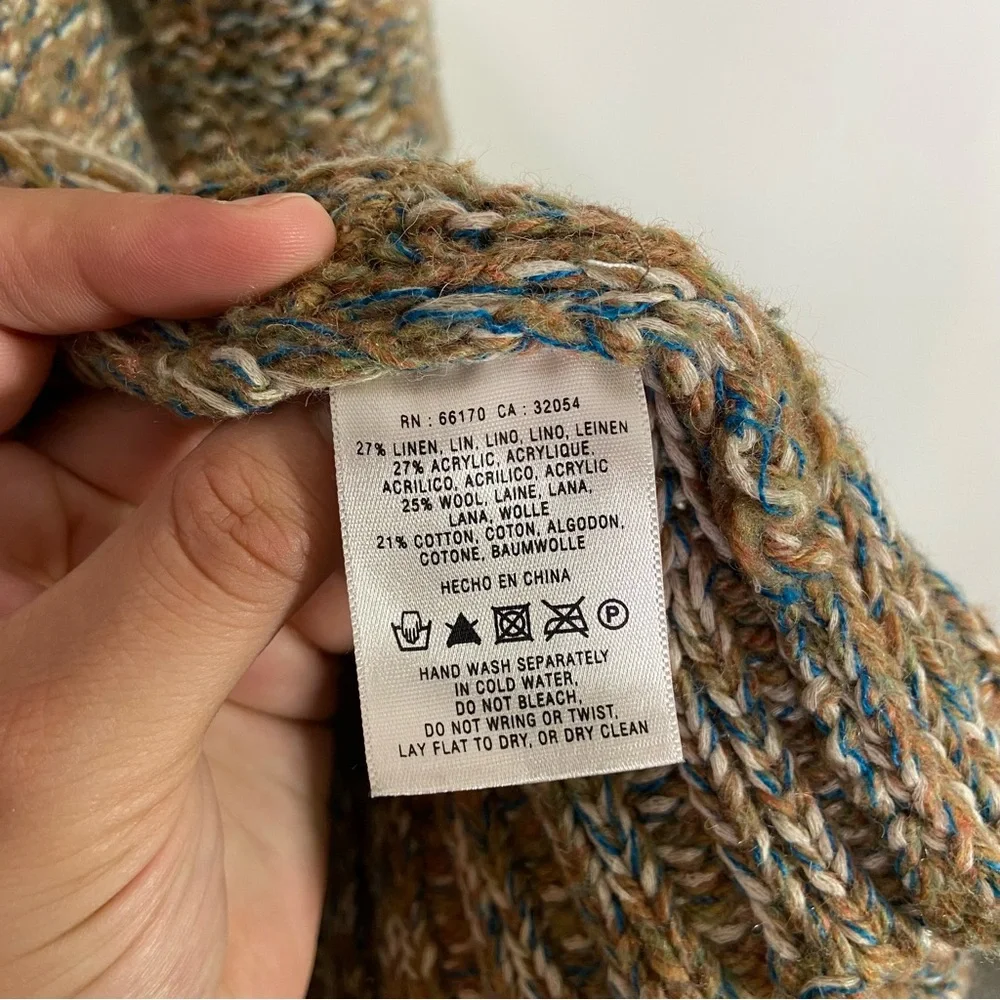 Sparrow Anthropologie Linen Wool Blend Open Front Knit Long Cardigan Sweater